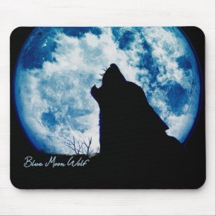 Alfombrilla De Ratón Almohadilla azul para lobo y ratón de luna