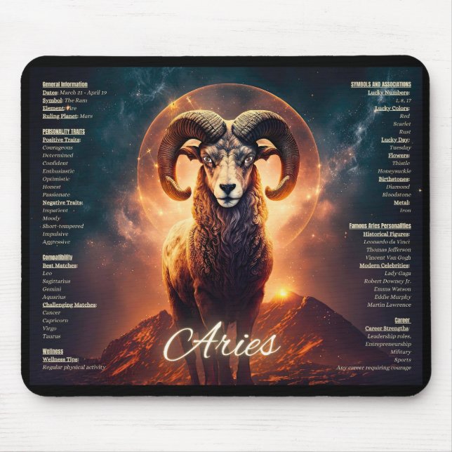 Alfombrilla De Ratón Almohadilla de ratón Aries Zodiac - Audaz Diseño d (Frente)