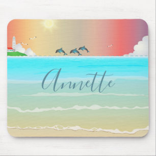 Alfombrilla De Ratón Almohadilla de ratón con tema de playa con delfine