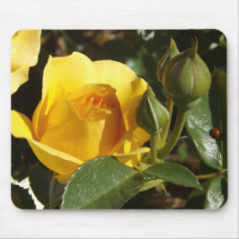 Alfombrilla De Ratón Almohadilla de ratón de rosa amarilla y ladybug