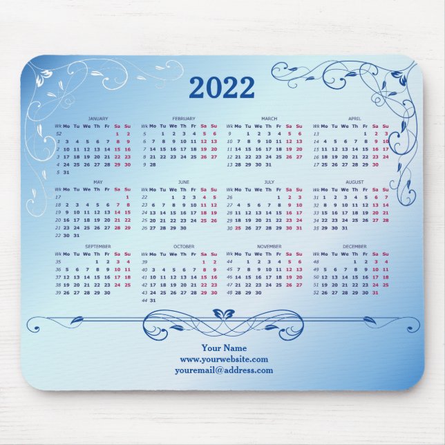 Alfombrilla De Ratón Almohadilla de ratón elegante azul 2022 (Frente)