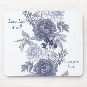Alfombrilla De Ratón almohadilla de ratón Floral azul Love Life
