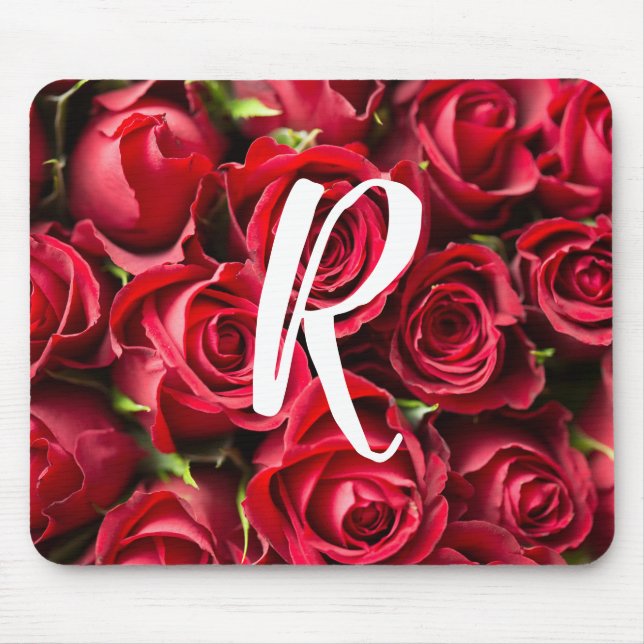Alfombrilla De Ratón Almohadilla de ratón Monogramada de rosas rojas ro (Frente)