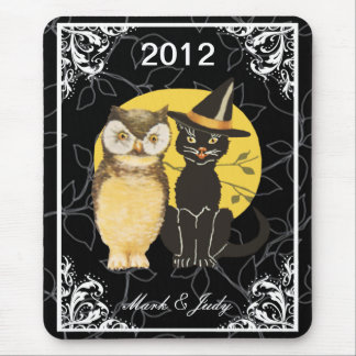 Alfombrilla De Ratón Almohadilla de ratón para Boda Cat & Owl Halloween