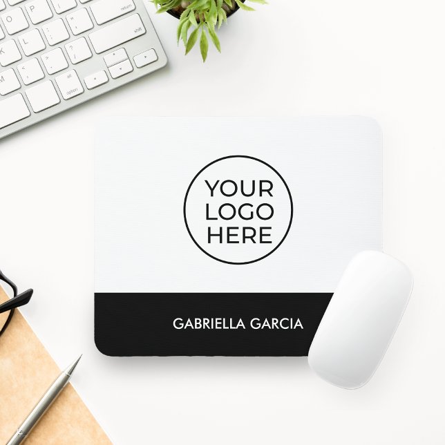 Alfombrilla De Ratón Almohadilla del ratón con logotipo personalizado d (Personalized Small Business Logo and Employee Name Mouse Pad in black and white)