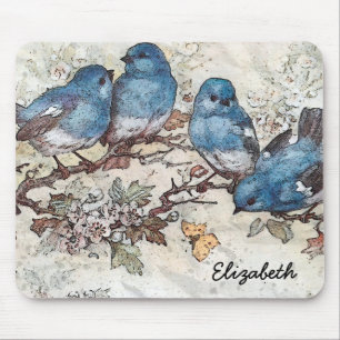 Alfombrilla De Ratón Almohadilla del ratón de las aves azules