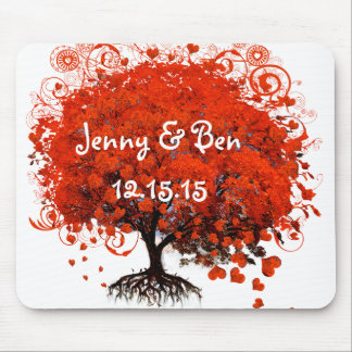 Alfombrilla De Ratón Almohadilla del ratón del Boda del árbol rojo