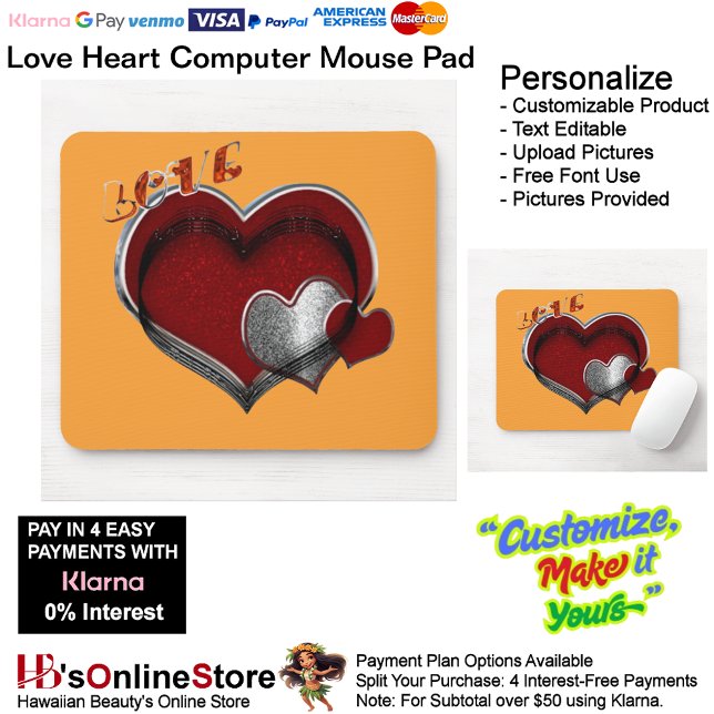Alfombrilla De Ratón Almohadilla del ratón del Naranja mágico del coraz (Love Heart Computer Mouse Pad with Orange Background.)