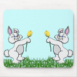 Alfombrilla De Ratón Almohadilla del ratón - Dos conejillos y tulipanes