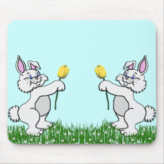 Alfombrilla De Ratón Almohadilla del ratón - Dos conejillos y tulipanes