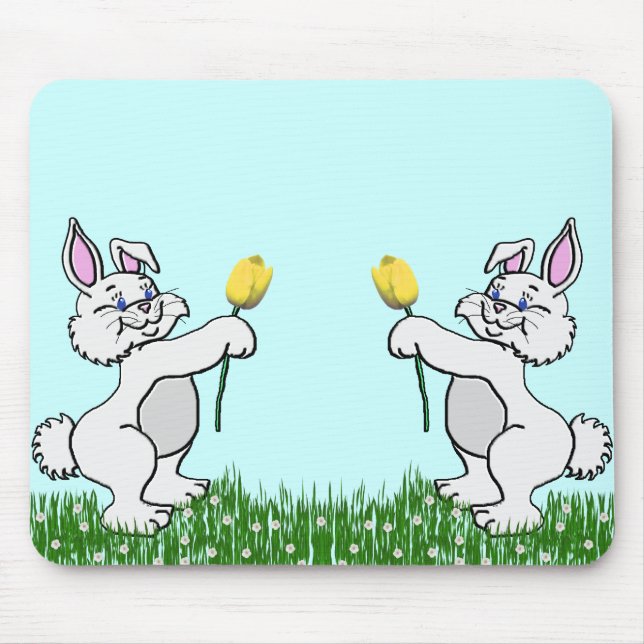 Alfombrilla De Ratón Almohadilla del ratón - Dos conejillos y tulipanes (Frente)