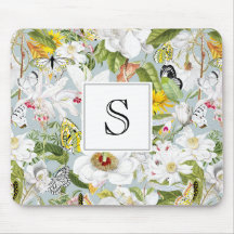 Almohadilla monogramada de ratón azul marposa