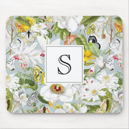 Alfombrilla De Ratón Almohadilla monogramada de ratón azul marposa