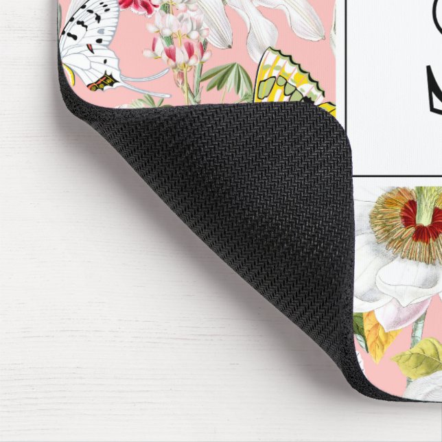 Alfombrilla De Ratón Almohadilla monogramada de ratón rosa Mariposa Vin (Esquina)