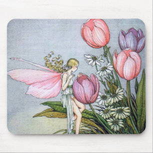 Alfombrilla De Ratón Almohadilla para ratón de hadas y tulipanes