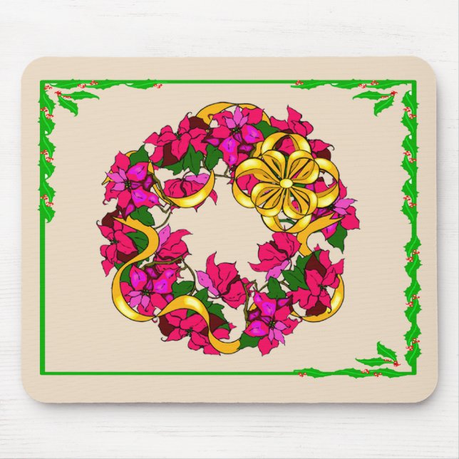 Alfombrilla De Ratón Almohadilla para ratón Wreath de Poinsettia (Frente)