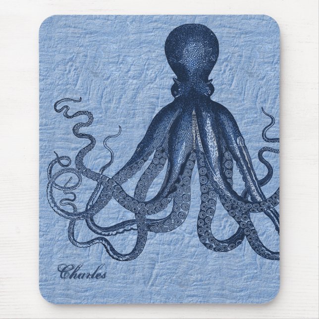 Alfombrilla De Ratón Almohadilla personalizada de pulpo azul para ratón (Frente)