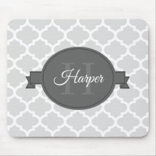 Alfombrilla De Ratón Almohadilla personalizada de ratón Quatrefoil gris