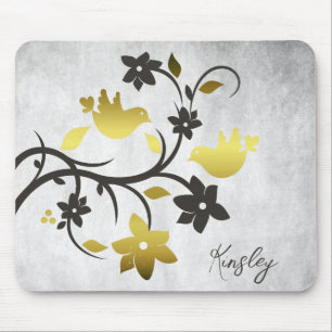 Alfombrilla De Ratón Almohadilla personalizada del ratón Gold Lovebirds