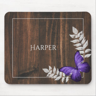 Alfombrilla De Ratón Almohadilla personalizada Rustic Purple Butterfly 