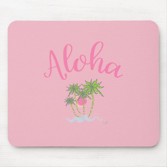Alfombrilla De Ratón Aloha Bebe Estilo Hawaiano Verano Rosa Tropical (Frente)