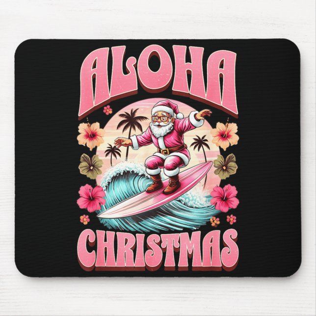 Alfombrilla De Ratón Aloha Christmas Santa Claus Surfing Hawaiian Mele  (Frente)