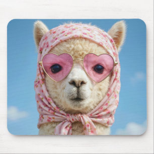 Alfombrilla De Ratón Alpaca con bufanda y gafas de sol
