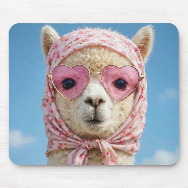 Alfombrilla De Ratón Alpaca con bufanda y gafas de sol (Frente)