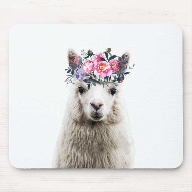 Alfombrilla De Ratón Alpaca con flores (Frente)