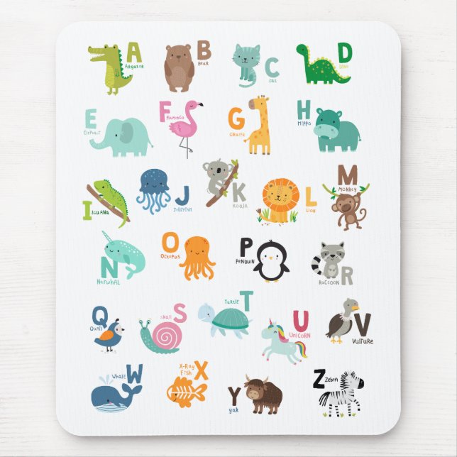 Alfombrilla De Ratón Alphabet Animal Doodle (Frente)