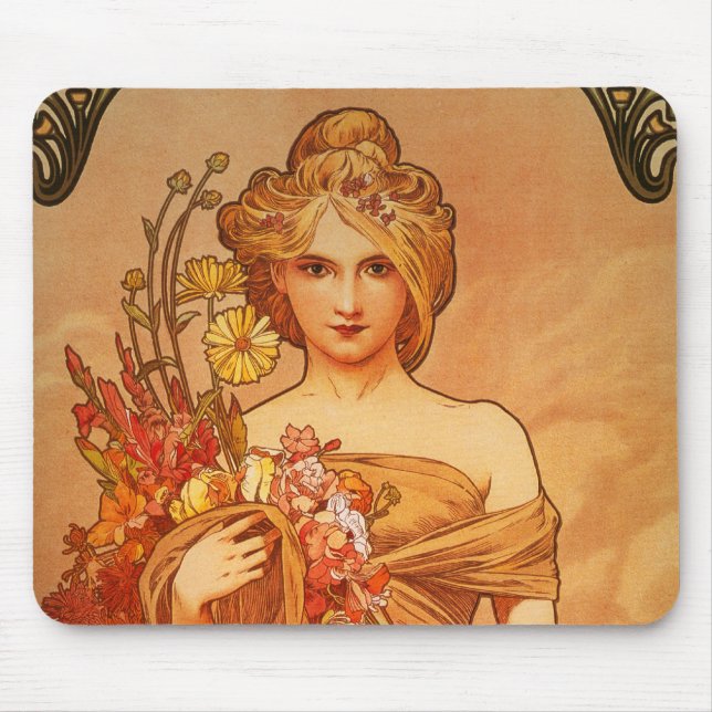 Alfombrilla De Ratón Alphonse (Alfons) Mucha Bouquet Mousepad (Frente)