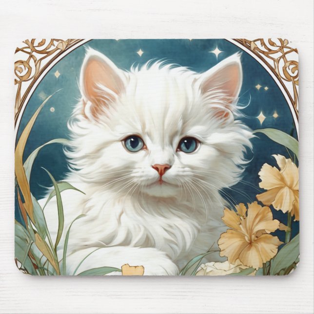 Alfombrilla De Ratón Alphonse Mucha Art Nouveau Kitten (Frente)