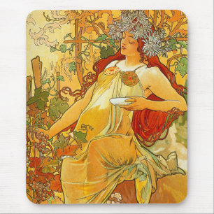 Alfombrilla De Ratón Alphonse Mucha Art Nouveau Otoño
