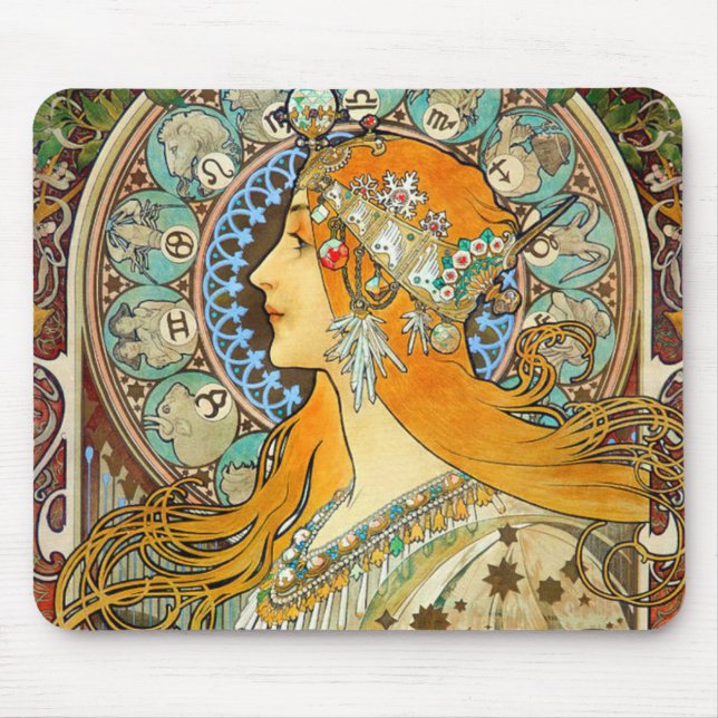 Alfombrilla De Ratón Alphonse Mucha Art Nouveau Zodiac (Frente)