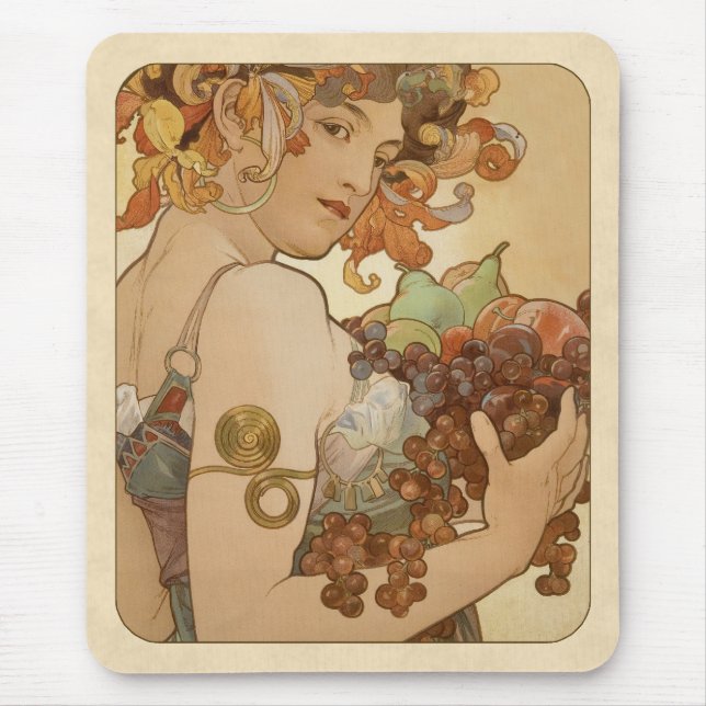 Alfombrilla De Ratón Alphonse Mucha Fruta CC0160 Art Nouveau (Frente)