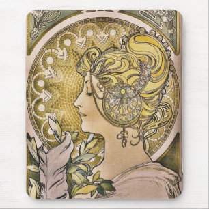 Alfombrilla De Ratón Alphonse Mucha, La Plume Chica Bonita