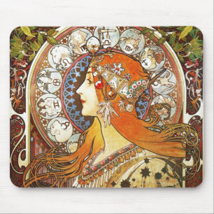 Alfombrilla De Ratón Alphonse Mucha La Plume Zodiac Art Nouveau Vintage