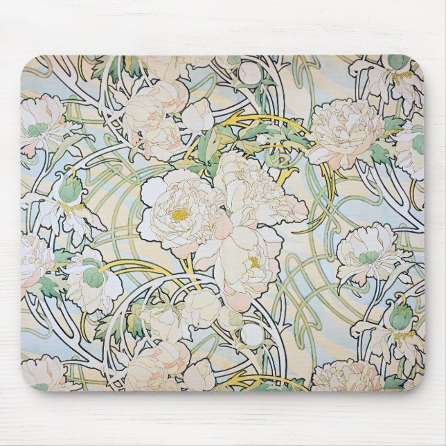 Alfombrilla De Ratón Alphonse Mucha Peonies (Frente)