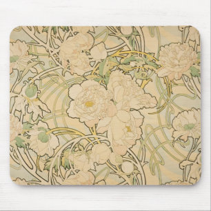 Alfombrilla De Ratón Alphonse Mucha Peonies Peony Rosas Fawn 1897