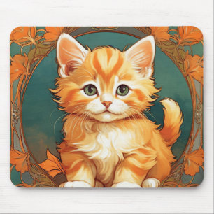 Alfombrilla De Ratón Alphonse Mucha Style Naranja Cat