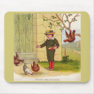Alfombrilla De Ratón alrededor de 1900 Alimentando a las gallinas