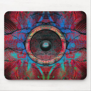 Alfombrilla De Ratón Altavoces rojos de música en una pared rota