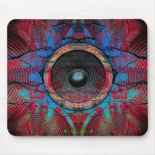 Alfombrilla De Ratón Altavoces rojos de música en una pared rota (Frente)