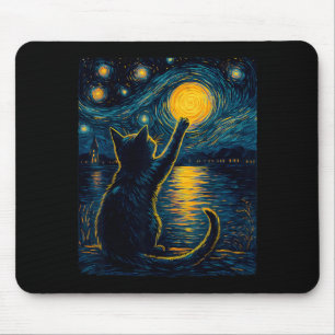 Alfombrilla De Ratón Amante de Gatos Negros Noche Estrellada Vincent Va