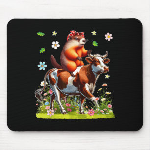 Alfombrilla De Ratón Amante de granjero de vaca montando corbata de moñ