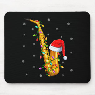 Alfombrilla De Ratón Amante de la música de saxofón luces de Navidad Sa