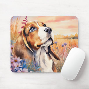 Alfombrilla De Ratón Amante de perros Beagle con prado de flores silves