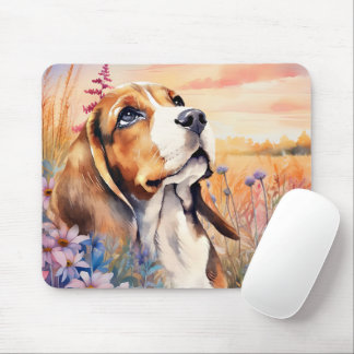 Alfombrilla De Ratón Amante de perros Beagle con prado de flores silves