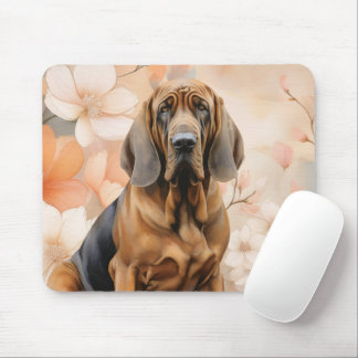 Alfombrilla De Ratón Amante del perro Bloodhound y flores de melocotón