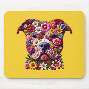 Alfombrilla De Ratón Amante Perro Cara de Pitbull Flor
